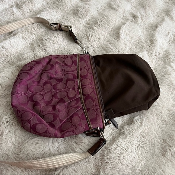 Coach Crossbody Bag Purple Signature C Pleated Small Purse Adjustable Strap - Picture 11 of 15